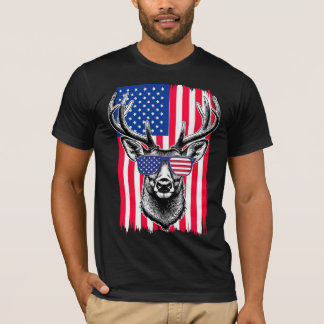 Patriotic Deer Wearing American Flag Sunglasses T-Shirt