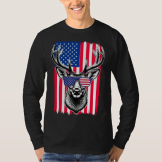 Patriotic Deer Wearing American Flag Sunglasses T-Shirt