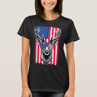 Patriotic Deer Wearing American Flag Sunglasses T-Shirt