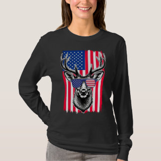 Patriotic Deer Wearing American Flag Sunglasses T-Shirt