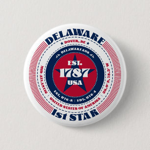 Patriotic Delaware Circle with State Details 6 Cm Round Badge