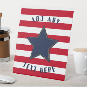 Patriotic Denim Look Star Stripes Customise Pedestal Sign