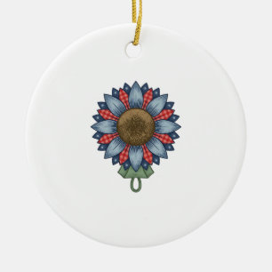 Patriotic Denim Sunflower Ornament Vintage