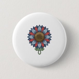 Patriotic Denim Sunflower Ornament Vintage 6 Cm Round Badge