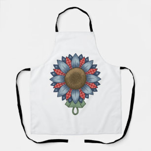 Patriotic Denim Sunflower Ornament Vintage Apron