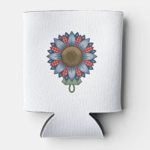 Patriotic Denim Sunflower Ornament Vintage Can Cooler