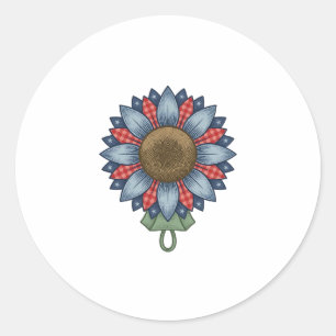 Patriotic Denim Sunflower Ornament Vintage Classic Round Sticker
