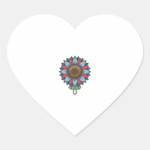 Patriotic Denim Sunflower Ornament Vintage Heart Sticker