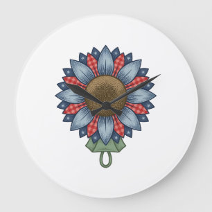 Patriotic Denim Sunflower Ornament Vintage Large Clock