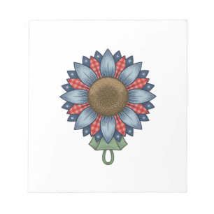 Patriotic Denim Sunflower Ornament Vintage Notepad