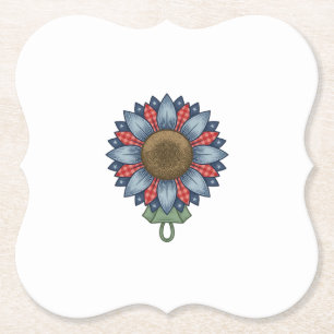 Patriotic Denim Sunflower Ornament Vintage Paper Coaster
