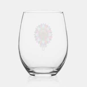 Patriotic Denim Sunflower Ornament Vintage Stemless Wine Glass