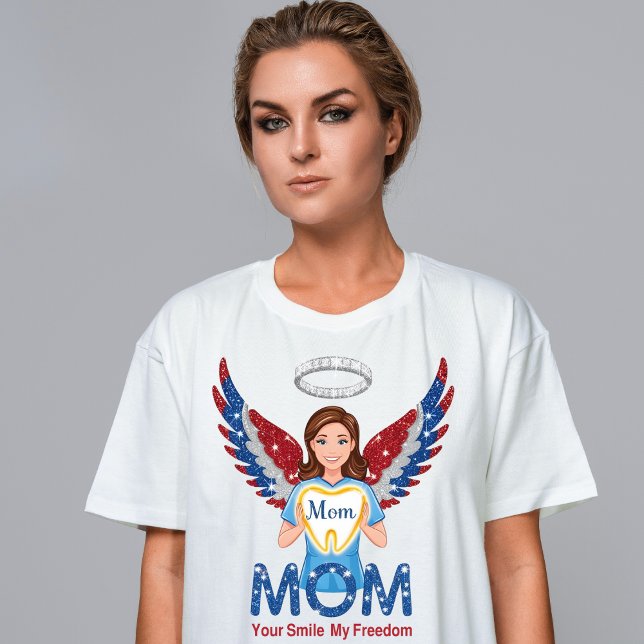 Patriotic Dental Mum Angel – Glitter Tooth T-Shirt (Creator Uploaded)