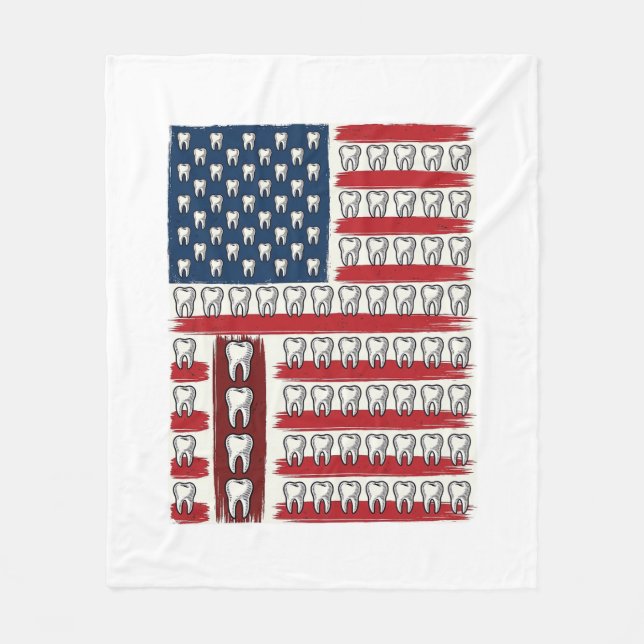 Patriotic Dentist Tooth Flag Fleece Blanket (Front)