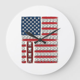 Patriotic Dentist Tooth Flag Large Clock