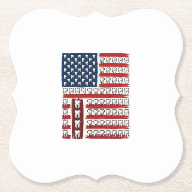 Patriotic Dentist Tooth Flag Paper Coaster (Front)