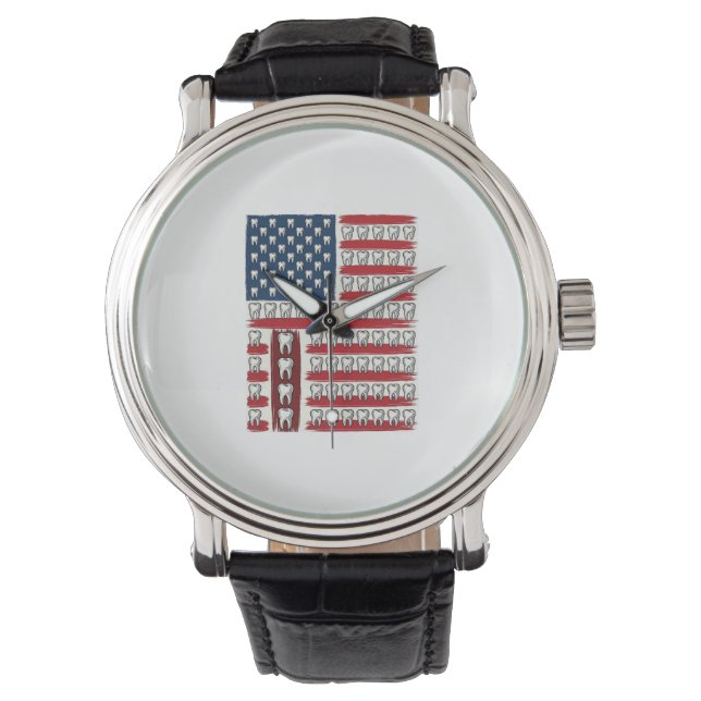 Patriotic Dentist Tooth Flag Watch (Front)