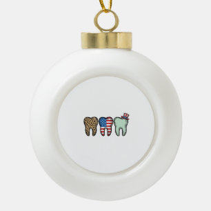 Patriotic Dentist Tooth Vintage Leopard Shirt Desi Ceramic Ball Christmas Ornament