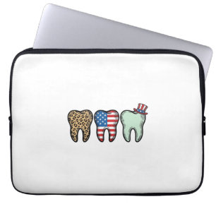 Patriotic Dentist Tooth Vintage Leopard Shirt Desi Laptop Sleeve