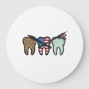 Patriotic Dentist Tooth Vintage Leopard Shirt Desi Large Clock