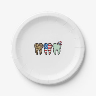 Patriotic Dentist Tooth Vintage Leopard Shirt Desi Paper Plate