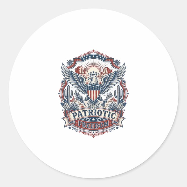 Patriotic Desert Southwest Pride Vector Graphic Te Classic Round Sticker (Front)