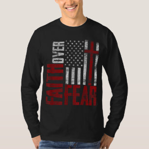 Patriotic Devotee USA Flag Cross Faith Over Fear J T-Shirt