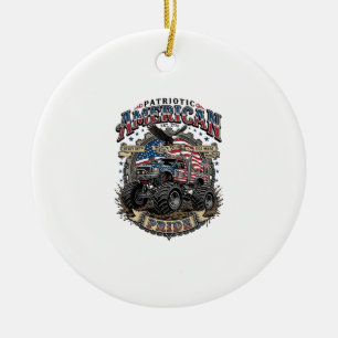 Patriotic Diesel Beast Freedom Monster Truck Heavy Ceramic Tree Decoration