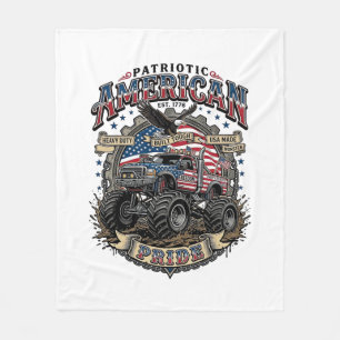 Patriotic Diesel Beast Freedom Monster Truck Heavy Fleece Blanket
