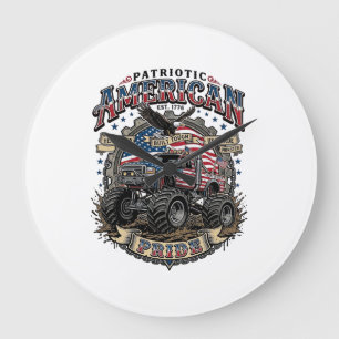 Patriotic Diesel Beast Freedom Monster Truck Heavy Large Clock