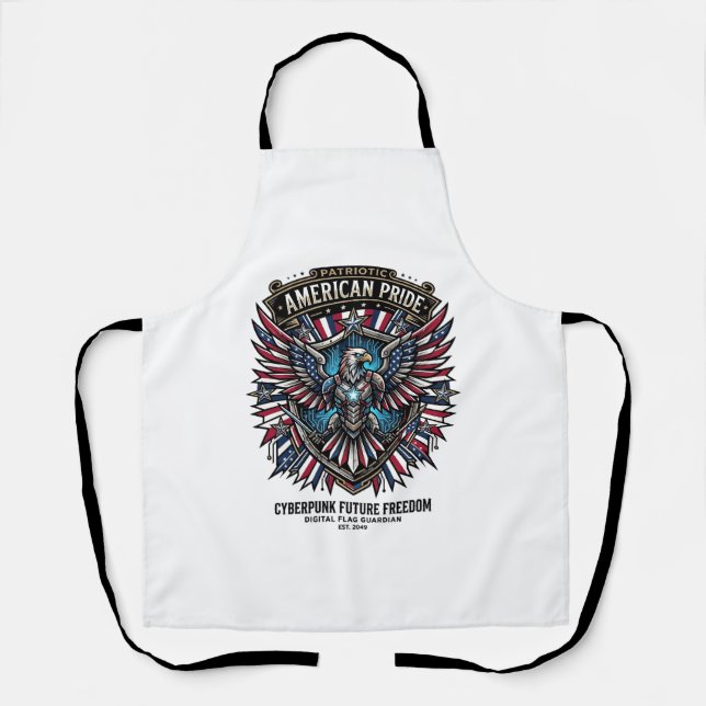 Patriotic Digital Flag Guardian Cyberpunk Future F Apron (Front)