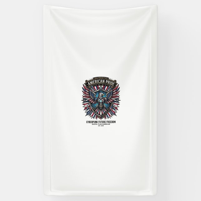 Patriotic Digital Flag Guardian Cyberpunk Future F Banner (Vertical)