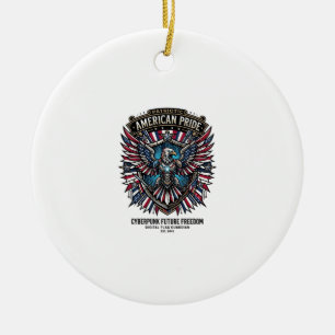 Patriotic Digital Flag Guardian Cyberpunk Future F Ceramic Tree Decoration