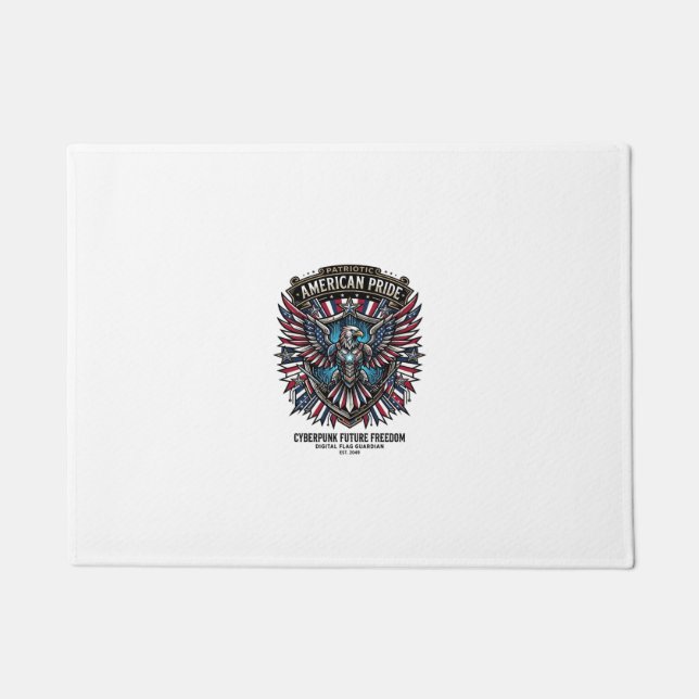 Patriotic Digital Flag Guardian Cyberpunk Future F Doormat (Front)