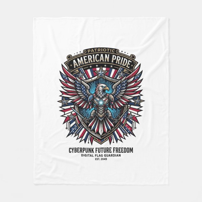 Patriotic Digital Flag Guardian Cyberpunk Future F Fleece Blanket (Front)