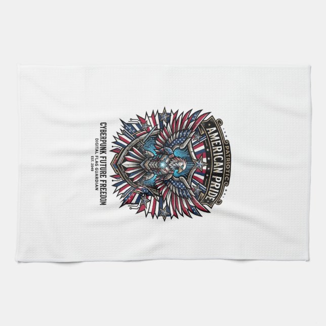 Patriotic Digital Flag Guardian Cyberpunk Future F Tea Towel (Horizontal)
