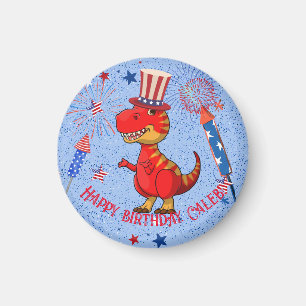 Patriotic dinosaur birthday, magnet