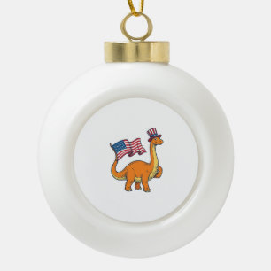 Patriotic Dinosaur Flag Vintage Engraving Shirt_1 Ceramic Ball Christmas Ornament