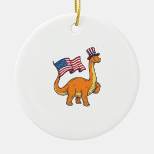 Patriotic Dinosaur Flag Vintage Engraving Shirt_1 Ceramic Tree Decoration