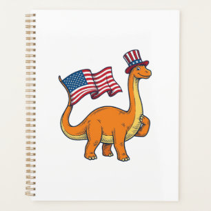 Patriotic Dinosaur Flag Vintage Engraving Shirt_1 Planner