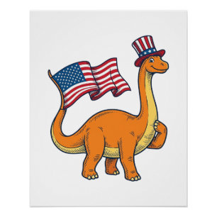 Patriotic Dinosaur Flag Vintage Engraving Shirt_1 Poster