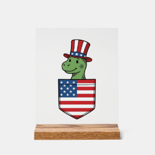 Patriotic Dinosaur Pocket Vintage Shirt Design_1 Acrylic Sign