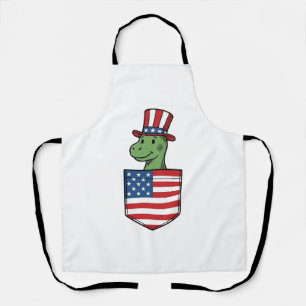 Patriotic Dinosaur Pocket Vintage Shirt Design_1 Apron