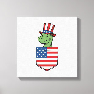 Patriotic Dinosaur Pocket Vintage Shirt Design_1 Canvas Print