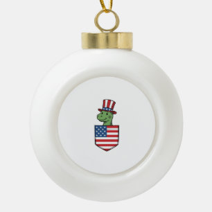 Patriotic Dinosaur Pocket Vintage Shirt Design_1 Ceramic Ball Christmas Ornament