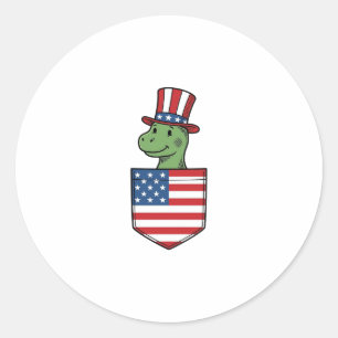 Patriotic Dinosaur Pocket Vintage Shirt Design_1 Classic Round Sticker