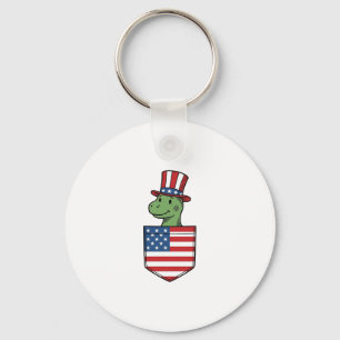 Patriotic Dinosaur Pocket Vintage Shirt Design_1 Key Ring