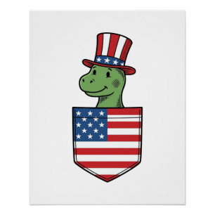 Patriotic Dinosaur Pocket Vintage Shirt Design_1 Poster