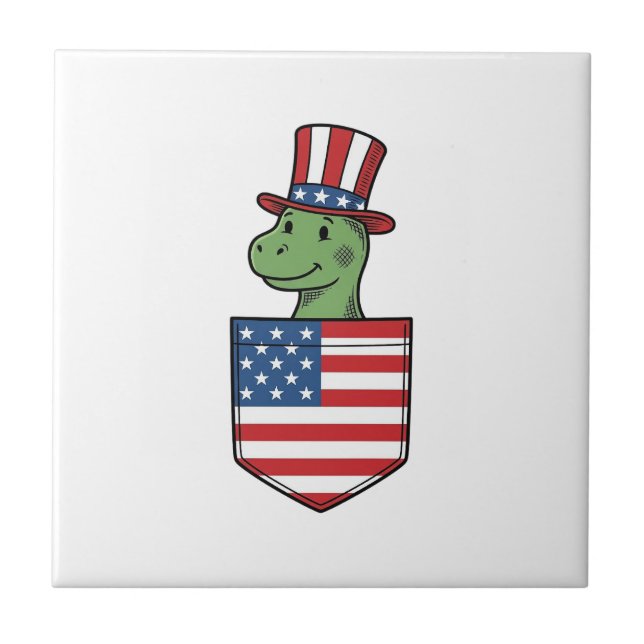 Patriotic Dinosaur Pocket Vintage Shirt Design_1 Tile (Front)