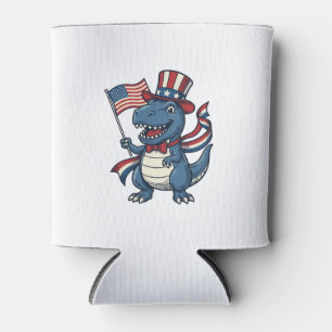Patriotic Dinosaur Vintage Vector Shirt Design_1 Can Cooler
